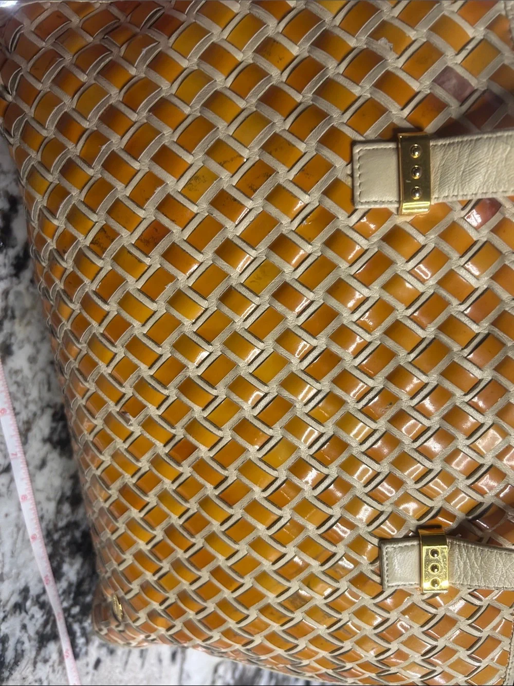 Bally Yellow & Cream Woven Shoulder Tote